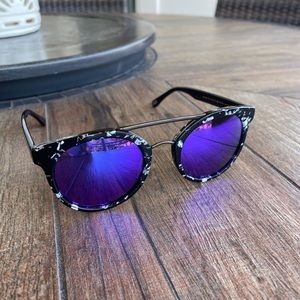 Diff Eyewear Astro Polarized Sunglasses Black and White Frame Purple Lens